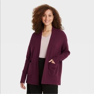 NWT A New Day Women’s Open Front Cardigan 2 pockets Burgundy Wine